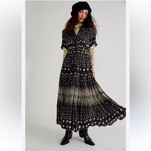 Free people rare feelings black floral maxi dress size small